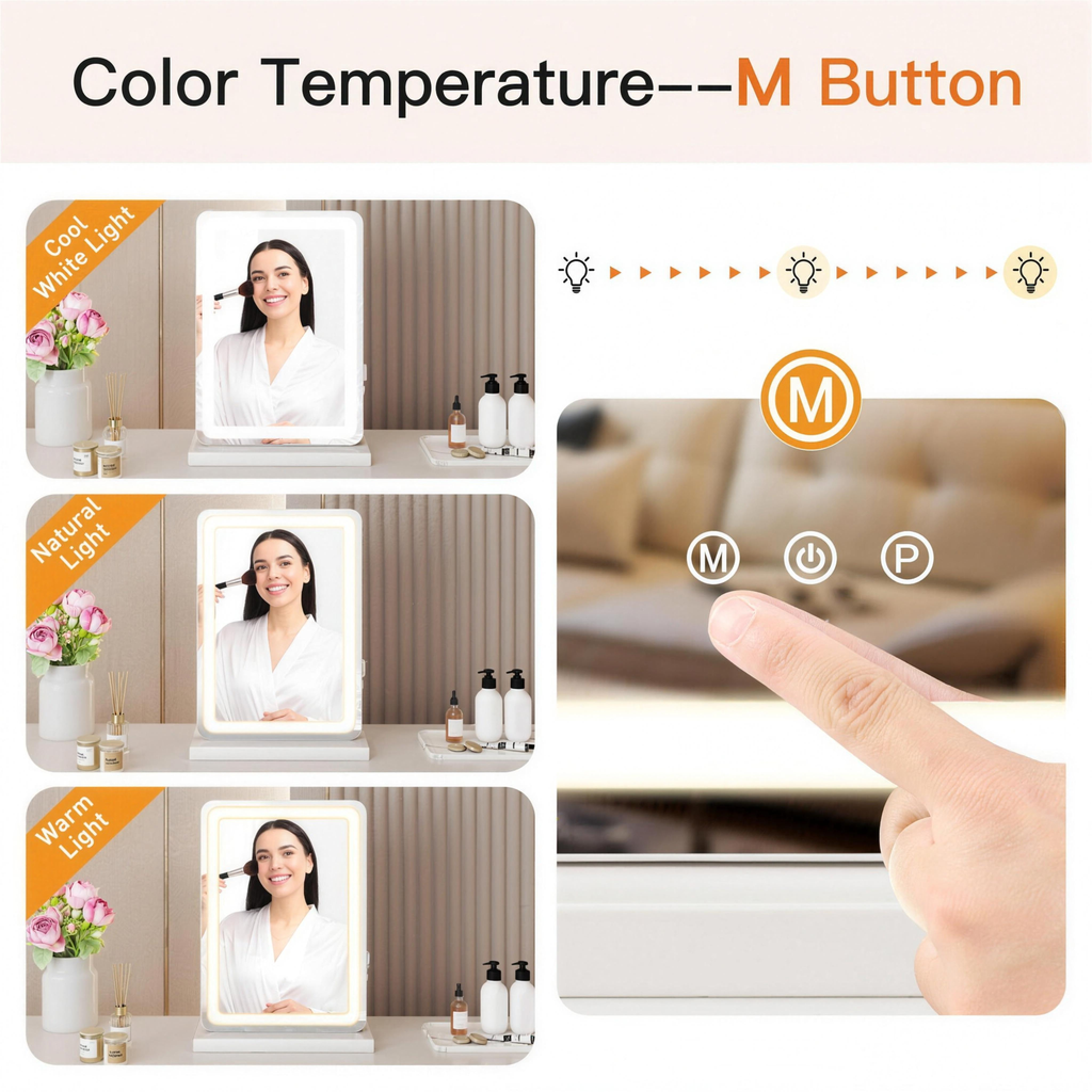 LED Vanity Mirror – 3 Color Modes, Dimmable Touch Control