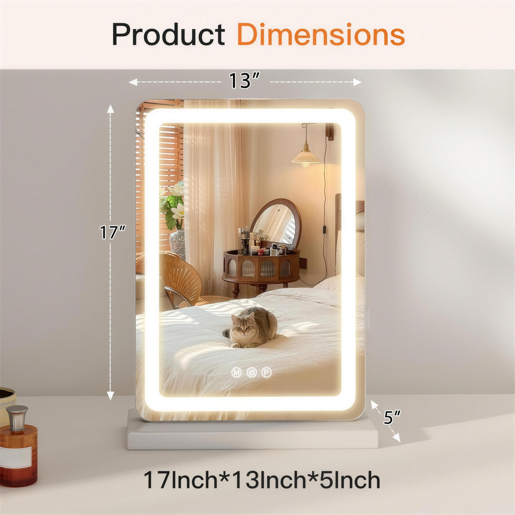 LED Vanity Mirror – 3 Color Modes, Dimmable Touch Control