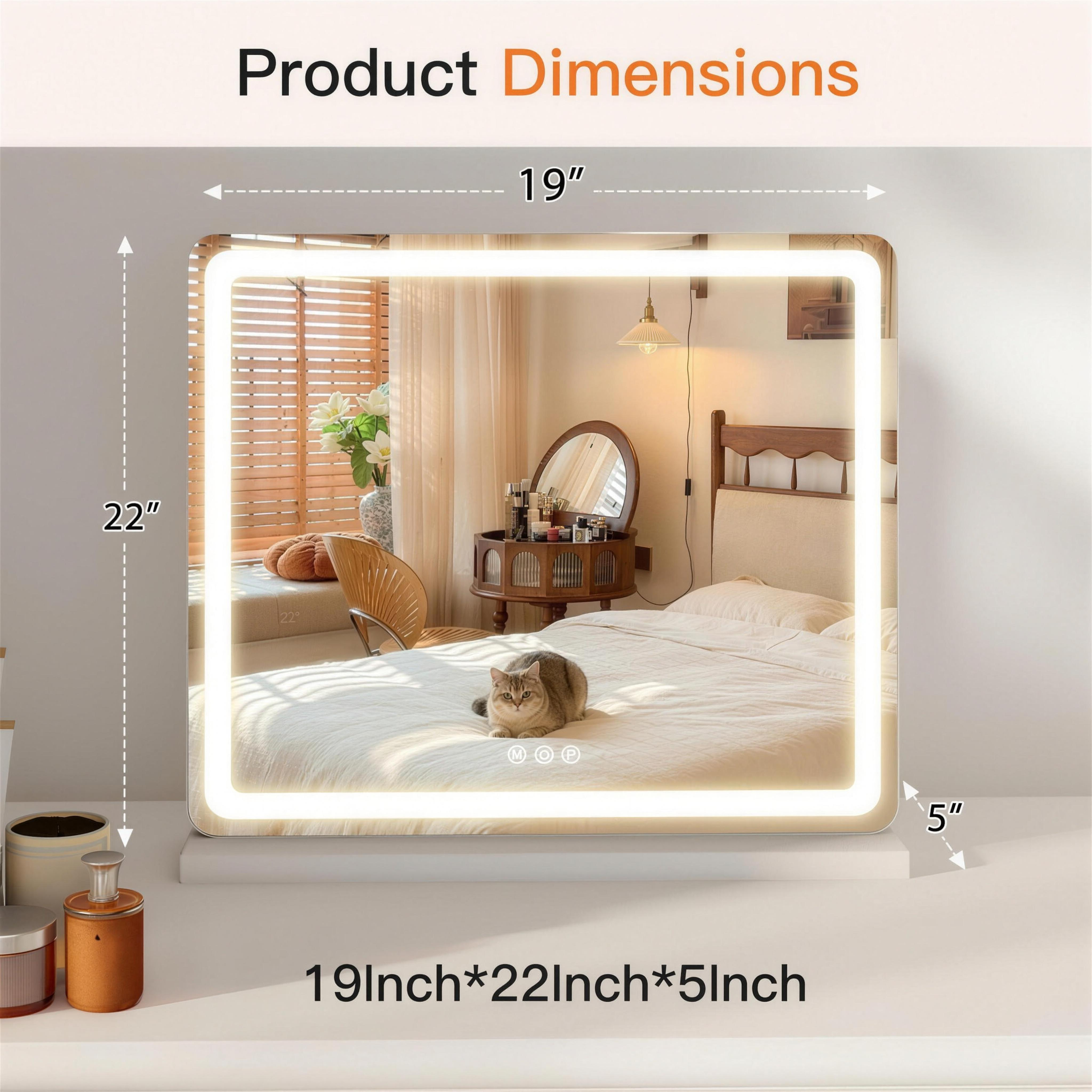 LED Vanity Mirror – 3 Color Modes, Dimmable Touch Control